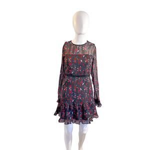 Lulus Women’s Dress Small Black Floral Long Sleeve Ruffle
